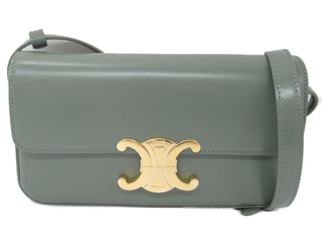 Céline Celine Triomphe Shoulder Bag Green Leather ref