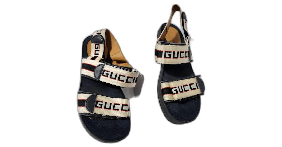 Gucci Stripe Logo Sandals Cream Black Size 34 ref.1529545 Joli Closet