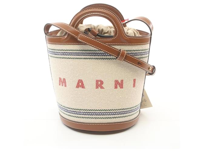 トートバッグ MARNI Embroidered Canvas Tropicalia Bucket Bag Marni Tropicalia logo-embroidered Tote Bag | Brown | FARFETCH