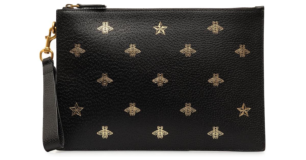 Black Gucci Bee Star Leather Clutch ref.1533858 Joli Closet