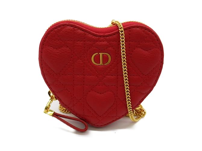 Dioramour Dior Caro Heart Pouch with Chain Red Cannage