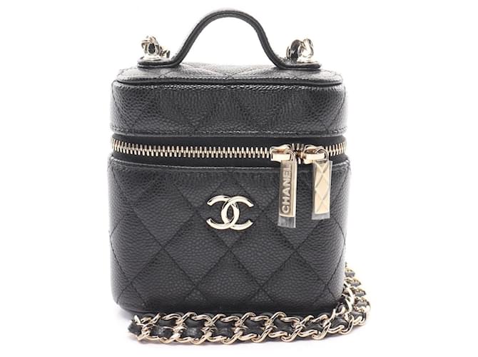 Chanel Matelasse Small Vanity Shoulder Bag Black Leather ref