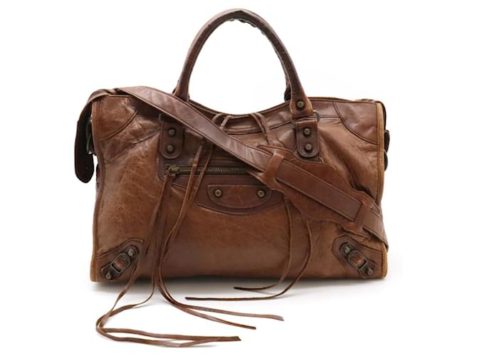 【名作】BALENCIAGA バレンシアガ　シティ　バッグ ブラウン Balenciaga The City Editor's Bag Brown Dark brown Leather ref