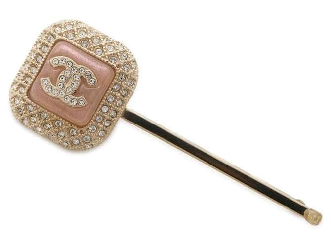Chanel Hairpin with Rhinestones Pink Golden Metal ref