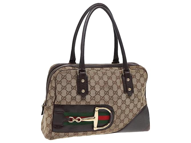 GUCCI GG Canvas Web Sherry Line Hand Bag Beige Red Green 141503