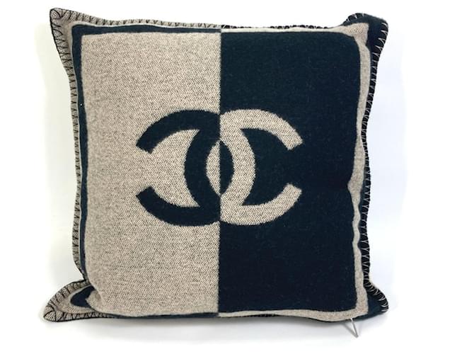 Chanel Coco Mark CC Pillow Cushion Brown Black Cashmere Wool ref