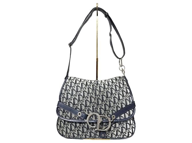 CHRISTIAN DIOR Monogram Flap Messenger Navy Blue Leather ref