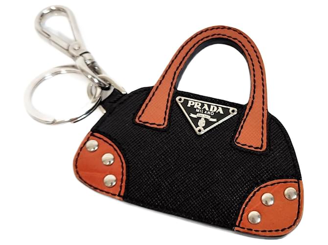 Saffiano Portachiavi Motivo Borsa Prada Nero Arancione Pelle ref