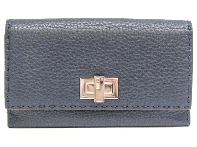 Fendi Selleria Navy Leather Long Wallet Navy blue ref