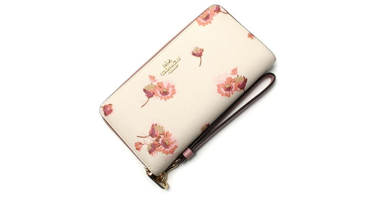 CJ569 COACH★Long Zip Around Wallet buy Flamingo Print