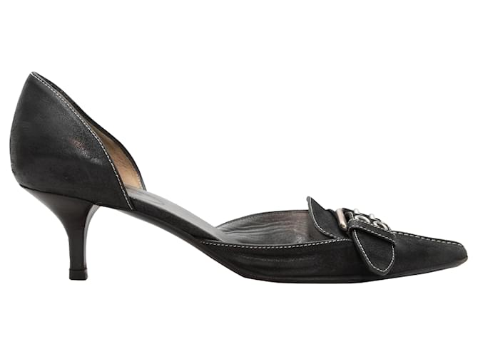 Black Prada Pointed-Toe d'Orsay Heels Size 38.5 Leather ref