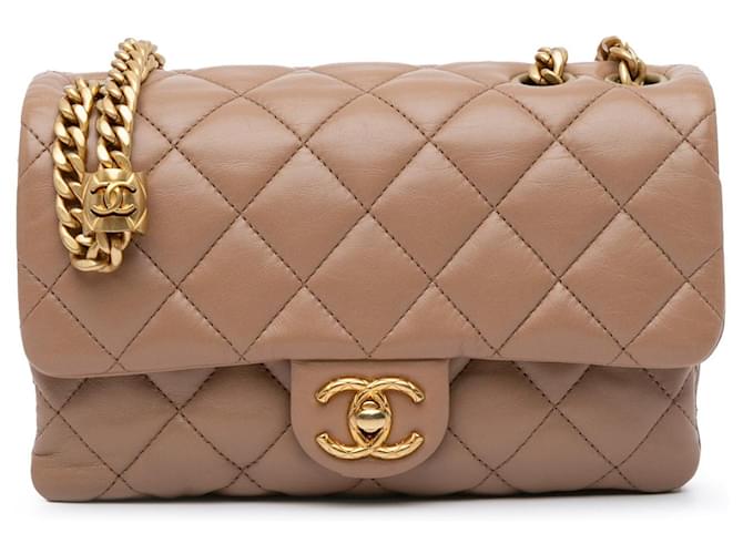 Tan Chanel Small Lambskin Pillow Crush Flap Shoulder Bag Camel