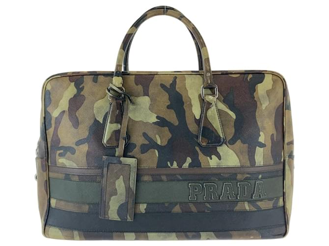Prada Saffiano Camouflage Leder Aktentasche Grün