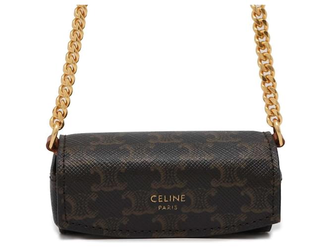 Céline Celine Lip Case Triomphe Lipstick Black Leather Plastic ref