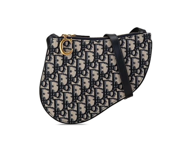 Christian Dior Trotter Saddle Shoulder Bag Beige Navy blue ref