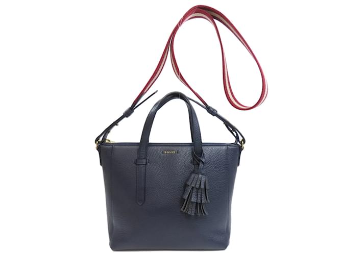 Bally Stripe Tote Bag Navy blue Leather ref.1576010 - Joli Closet