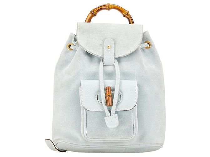 Gucci Bamboo Backpack 003 2058 0030 Light blue Suede Leather  display picture 1
