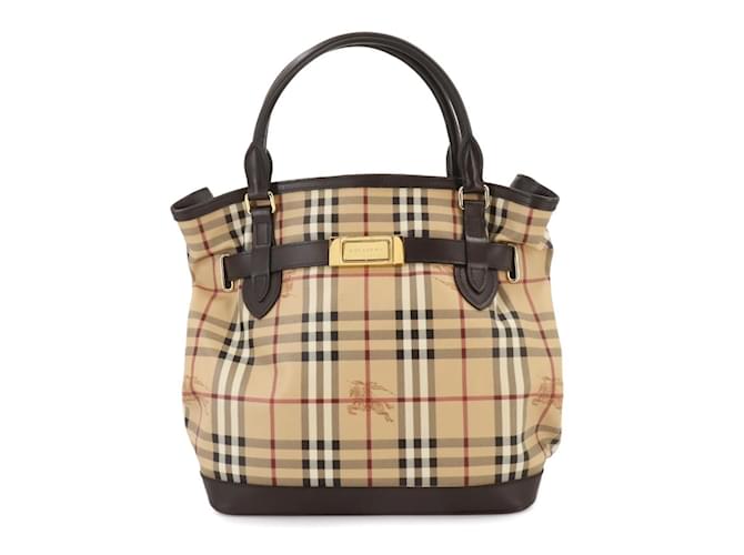 Burberry Nova Check Leather Tote Bag Brown Beige Plastic ref