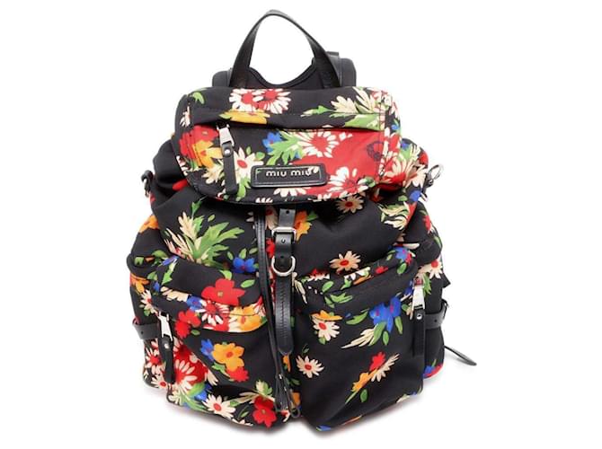 MIU MIU / リュック/--/花柄 Miu Miu Floral Print Canvas Backpack Black Multiple colors Leather