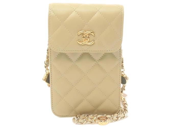 Chanel Matelasse Phone Holder Shoulder Bag Beige Leather ref