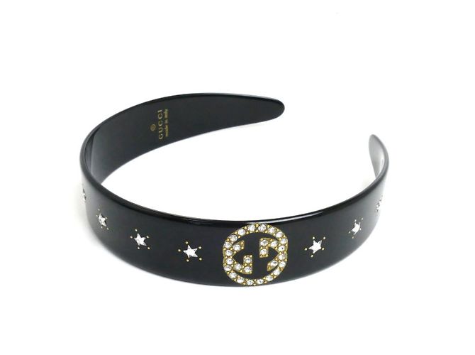 Gucci Crystal Interlocking G Headband Black Resin ref  display picture 1