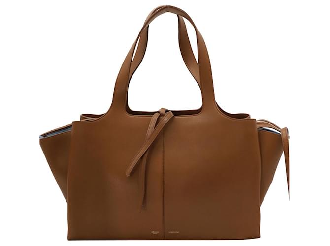 Luggage Céline Celine Tri-Fold Tote Bag in Calfskin Brown Leather