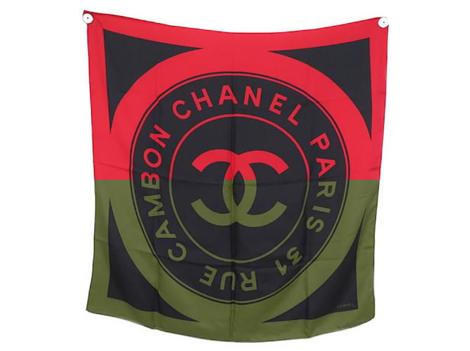 VINTAGE CHANEL LOGO CC SCARF 31 RUE CAMBON IN RED BLACK SILK ref