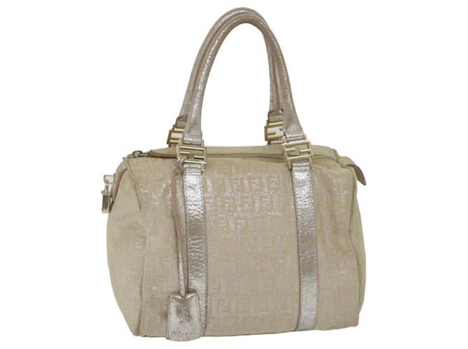 Fendi Zucchino Canvas Hand Bag Silver Silvery Metallic Cloth