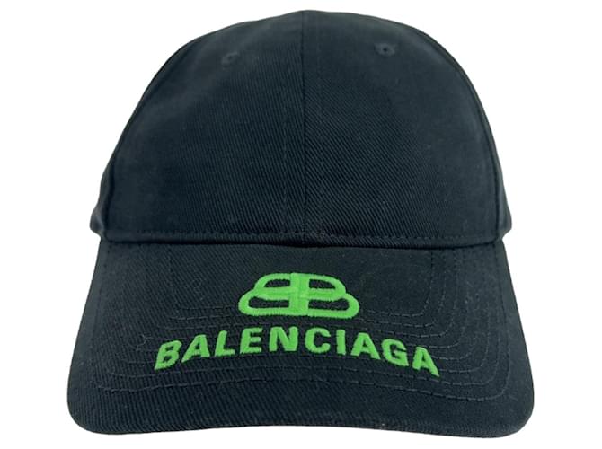 Balenciaga Canvas Logo Embroidered Baseball Cap L Black Green