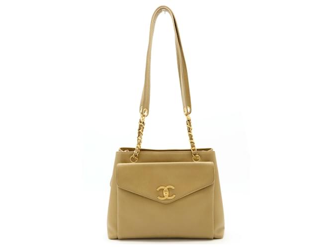 Chanel Coco Mark Chain Tote Bag Beige Khaki Leather ref.1591073