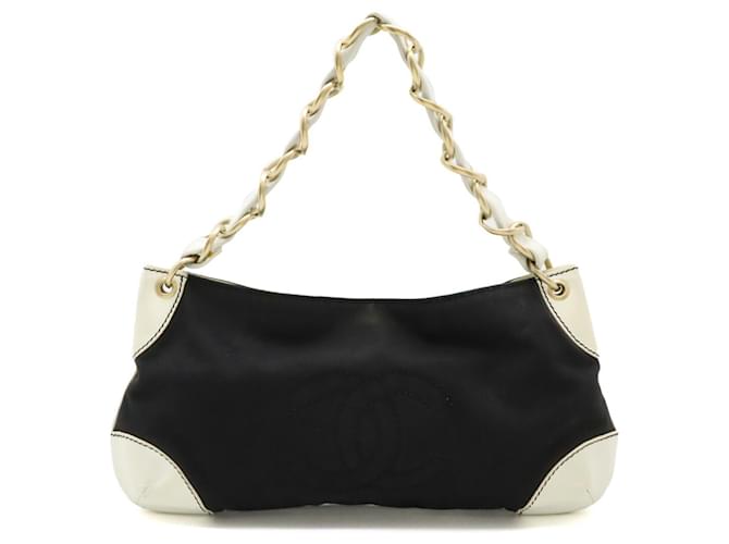 Chanel Coco Mark Chain Shoulder Bag Black White Leather