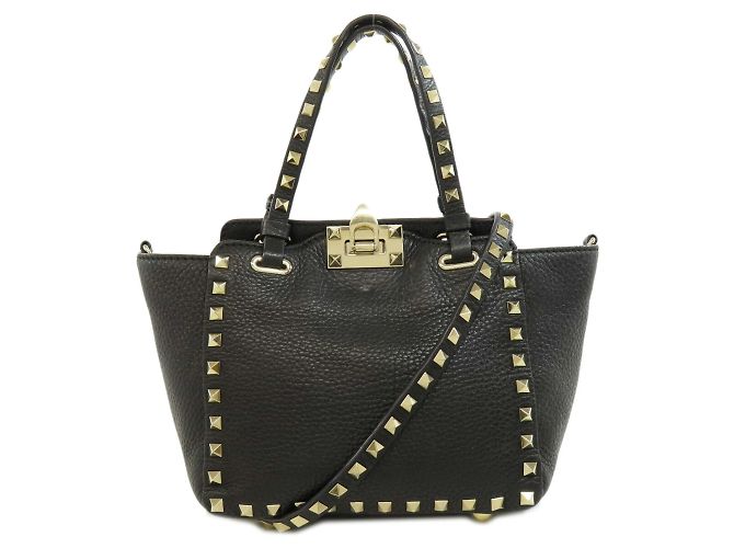 Pochette Valentino Noir Cloutée En Cuir - Occasion, Style Clutch Pour Femme