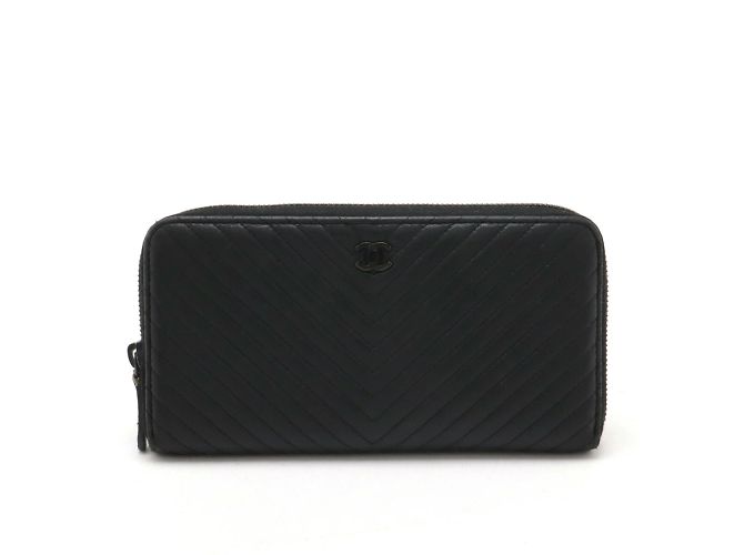 Chanel Chevron V-Stitch Long Wallet Black Leather ref  display picture 1