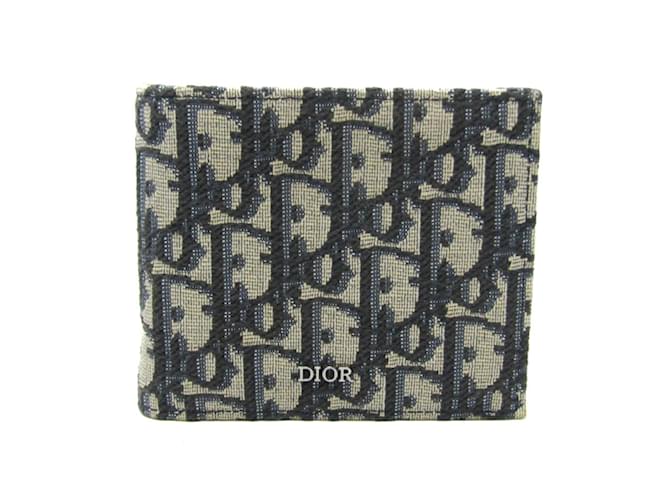 Christian Dior OBLIQUE Bi-Fold Wallet Black Beige Leather Cloth - Main Image