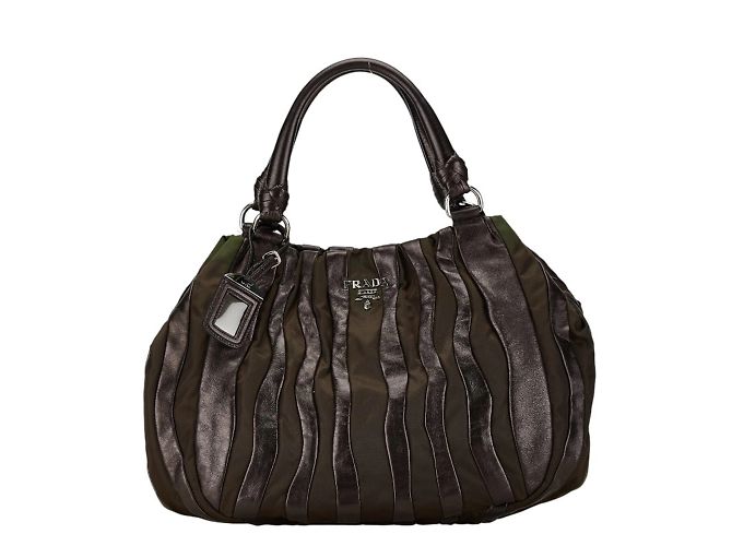 Prada Crimson Stripe Handbag Tote Bag Brown Leather Nylon ref 