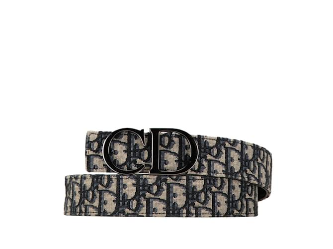 Christian Dior Dior Trotter CD Buckle Belt Beige Navy blue