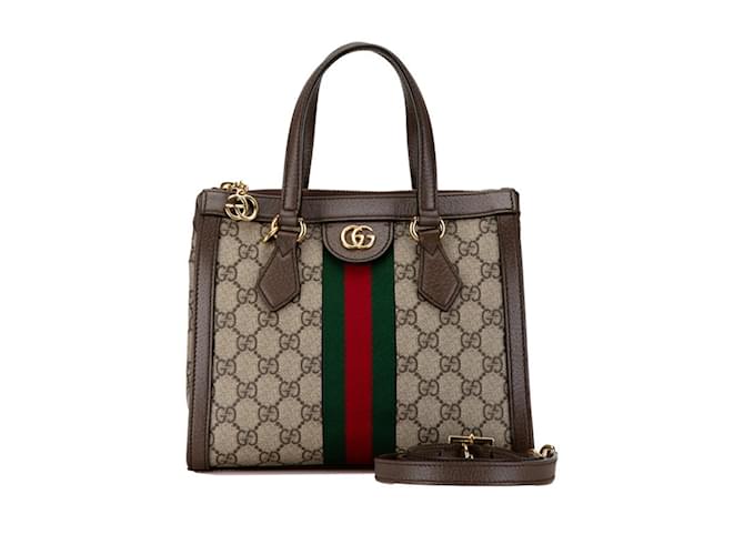Gucci GG Small Ophidia Handbag Brown Beige Leather Plastic ref