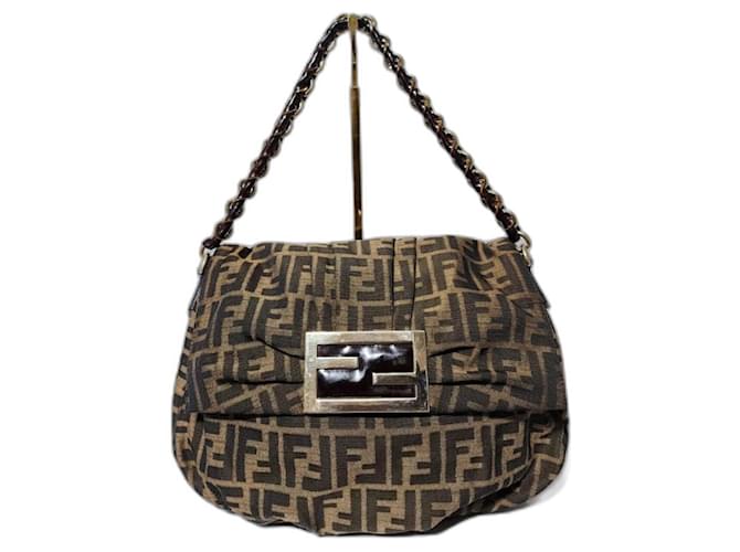 fendi zucca shoulder bag tobacco Canvas Chef - 8BR445 Minor signs of use to interior. Fendi Tobacco Zucca Canvas Mia