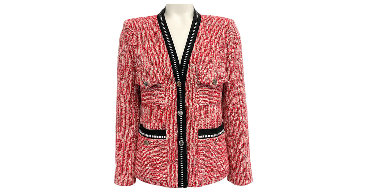 Maje Red Black Tweed Jacket Cotton ref.1602584 Joli Closet