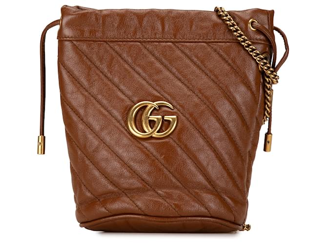 Gucci Brown Mini GG Marmont Diagonal Matelasse 2.0 Bucket