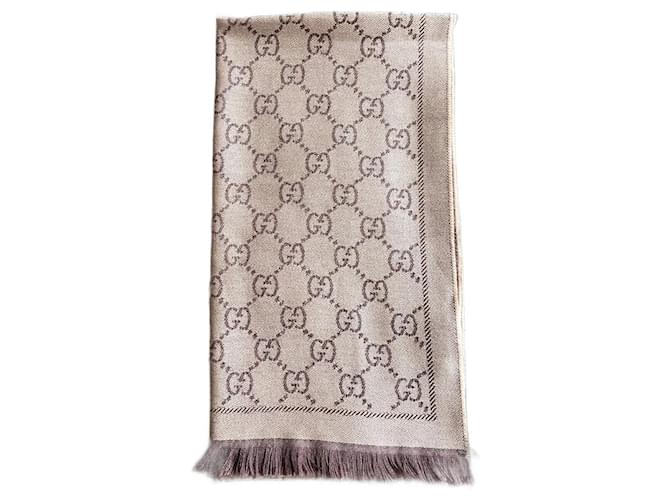 Gg Jacquard Echarpe Gucci Femme Beige GG Wool Scarf In Light Brown