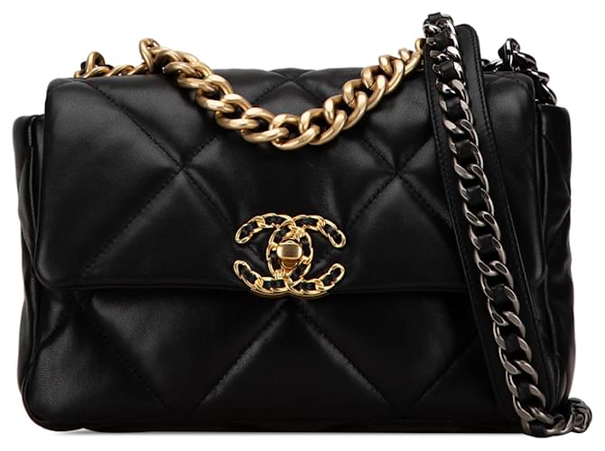 Chanel Black Medium Lambskin 19 Flap Leather ref.1604198