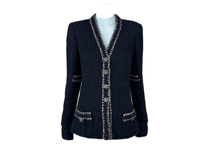 Chanel Iconic Paris Shanghai Black Tweed Jacket