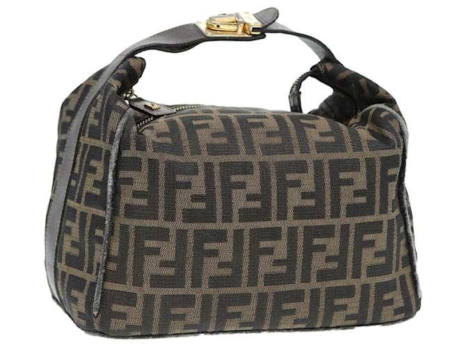 Pochette da trucco in tela Zucca FENDI marrone nero oro Auth 86935