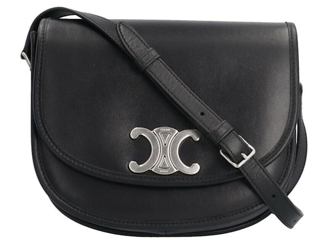Céline Celine Triomphe Shoulder Bag Black Leather ref