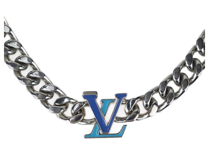 Louis Vuitton Collier LV Chain Necklace Silvery Blue Metal ref