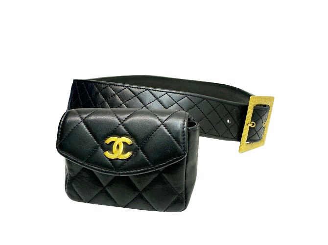Chanel Waist Belt Bag Quilted Shiny Calfskin Black Leather Chanel Shiny Aged Calfskin Quilted CC Pockets Jacket Waist  main image 3
