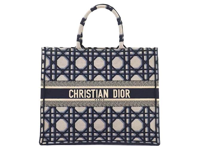 Christian Dior Macrocannage Book Tote Navy blue Cloth ref.1612569