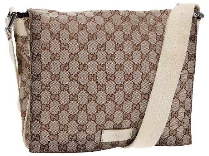 GUCCI GG Canvas Shoulder Bag Beige Silver 146236 Auth 87424