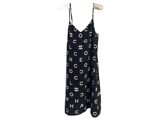 Chanel 1997 97P Alphabet Black Silk Dress Size 40 ref.JC1613762